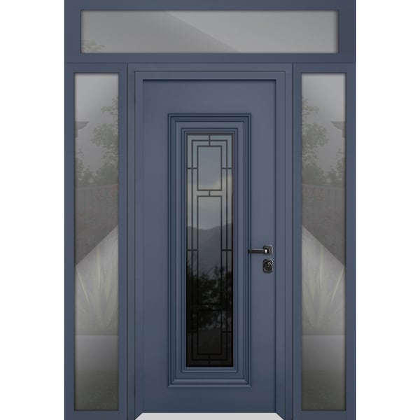 Vdomdoors Steel Door Ballucio 6044 Gray Graphite 2 Side and Top Exterior Window Stainless Inserts Single Mode BALLUCIO6044EXD-GRE-W12+36+12xH80+16-LH-I - main
