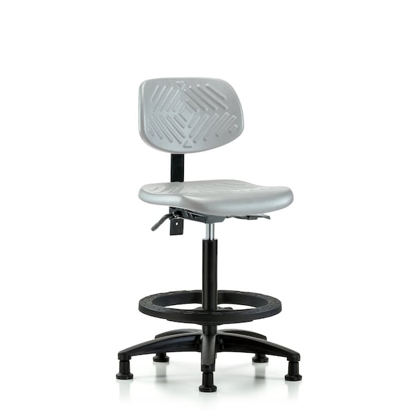 Blue Ridge Ergonomics Polyurethane Chair - High Bench Height with Black Foot Ring & Stationary Glides in Gray Polyurethane PHBCH-RG-T0-A0-BF-RG-GRY - main