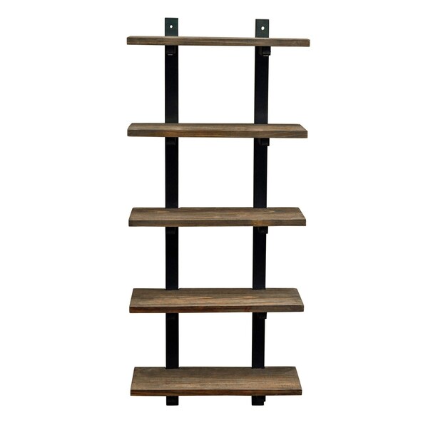 Alaterre Furniture Pomona 48"H 5-Shelf Metal and Solid Wood Bath Wall Shelf, Natural AMBA5820 - main