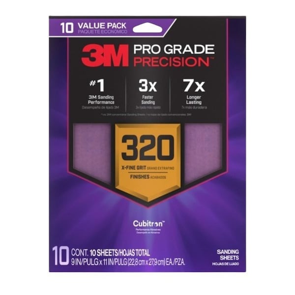 3M Sanding Sheet, 9 in L, 11 in W, Multi-Grade, 320 Grit, Ceramic Alumina Abrasive, 10PK SHR320-PGP-10T - main