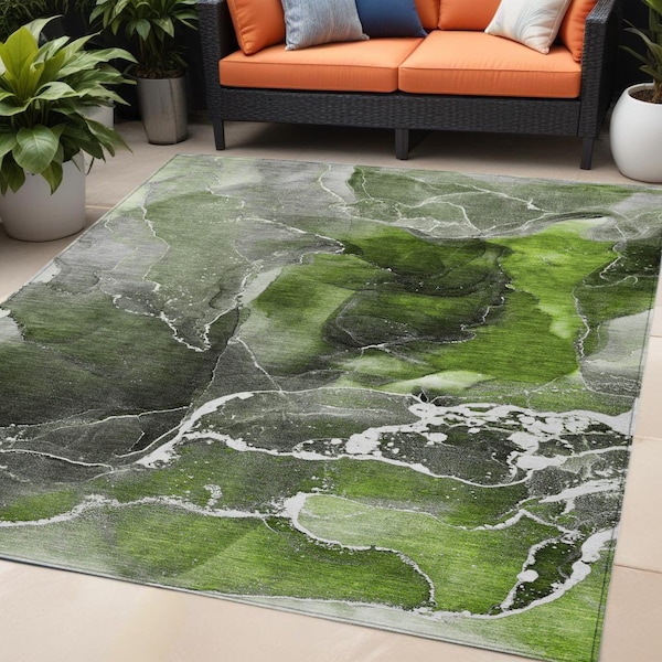 Homeroots 5' X 8' Green Abstract Washable Non Skid Indoor Outdoor Area Rug 559455 - main