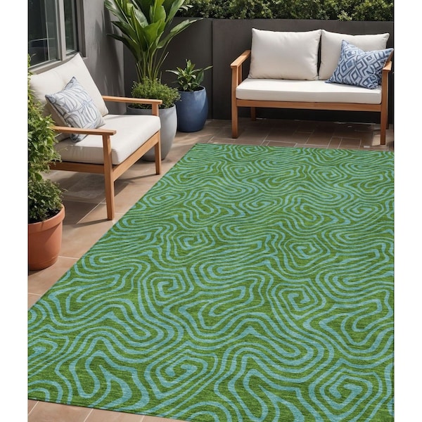 Homeroots 5' X 8' Green And Blue Abstract Washable Indoor Outdoor Area Rug 599797 - main