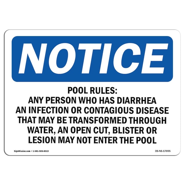 Signmission Pool Rules Any Person Who Has Diarrhea , 14 Inch X 10 Inch, Aluminum Metal Sign OS-NS-A-1014-L-17695 - main