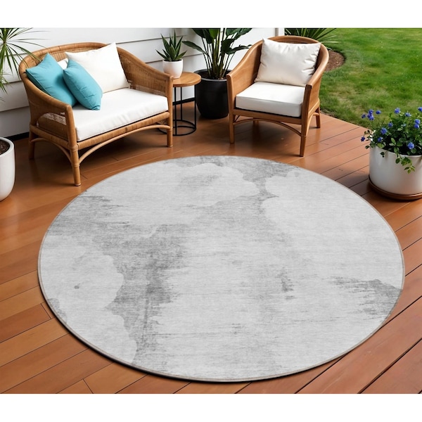 Homeroots 8' Silver Gray And Pewter Round Abstract Washable Indoor Outdoor Area Rug 582682 - main