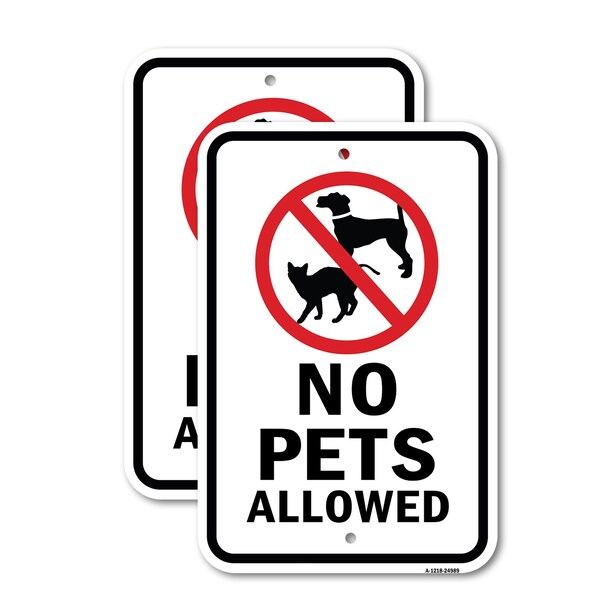 Signmission No Pets Allowed 1 Dog & Cat Image - Black Letters, 18'' X 24'' 2 Signs, Heavy Gauge Aluminum, 2PK A-1824-2PACK-24989 - main
