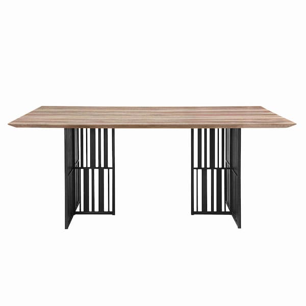 Homeroots 72" Oak and Black Wood and Iron Double Pedestal Base Dining Table 631285 - main