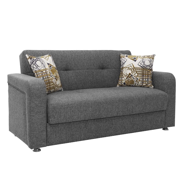 Homeroots 90" Gray Chenille Sleeper Sofa And Toss Pillows With Brown Legs 607127 - main