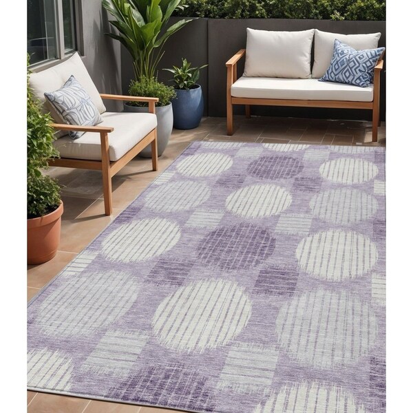 Homeroots 5' X 8' Purple And Ivory Geometric Washable Indoor Outdoor Area Rug 593625 - main