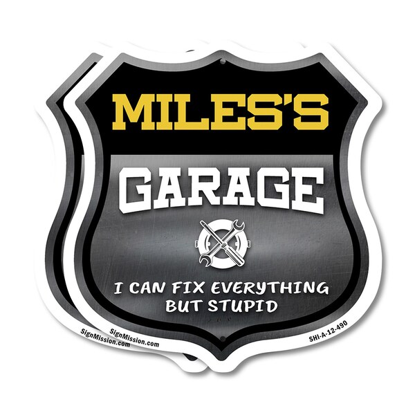 Signmission Miles's Garage I Can Fix Everything But Stupid, 12 inch X 12 inch, Aluminum Metal Sign, 2PK SHI-A-2PACK-12-490-MILES - main