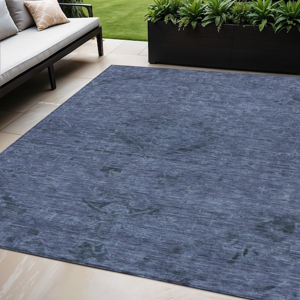 Homeroots 5' X 8' Navy Blue And Charcoal Floral Washable Indoor Outdoor Area Rug 604229 - main