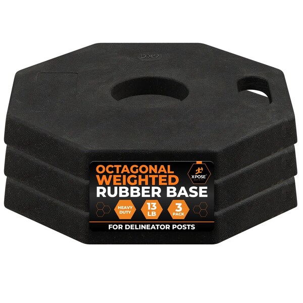 Xpose Safety 13 lb Octagon Rubber Base for Delineator Post, 3PK BASE-O-13-3-X - main