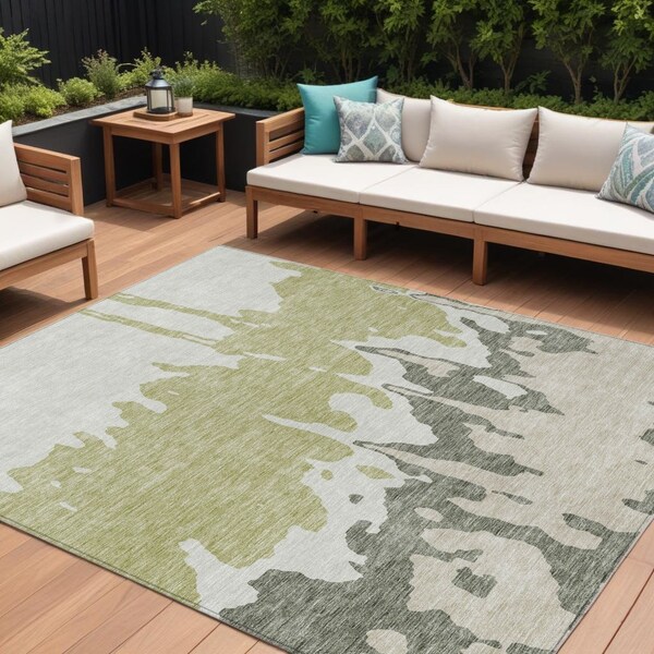 Homeroots 9' X 12' Sage And Ivory Abstract Washable Indoor Outdoor Area Rug 613606 - main