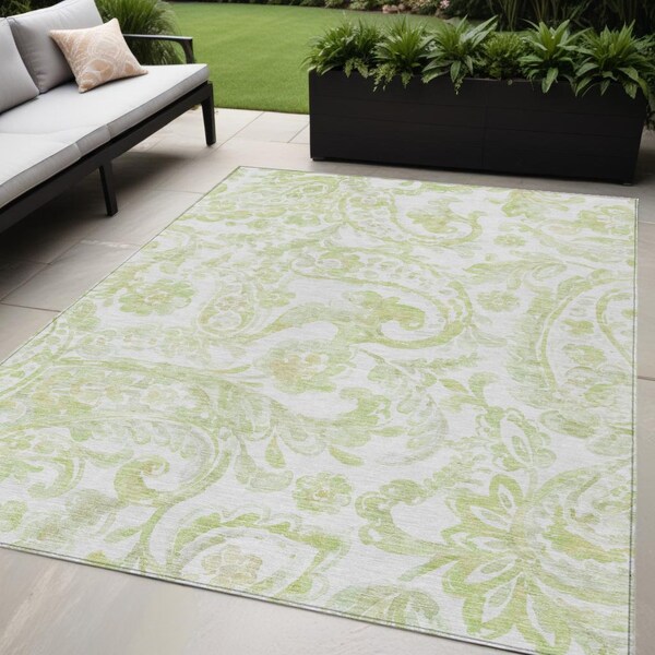 Homeroots 5' X 8' Sage Green And Ivory Paisley Washable Indoor Outdoor Area Rug 588655 - main