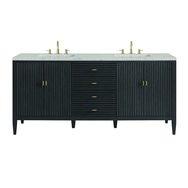 James Martin Vanities Myrrin 72'' D Vanity, Carbon Oak w/ Jasmine Pearl Silestone Top w/FreePower Wireless Charger 485-V72-CBO-FEJP - main