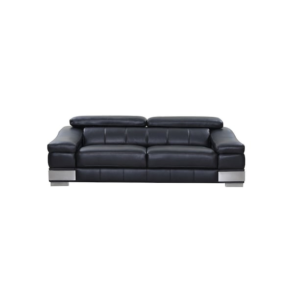 Homeroots 92" Black Italian Leather Sofa With Silver Legs 329713 - main