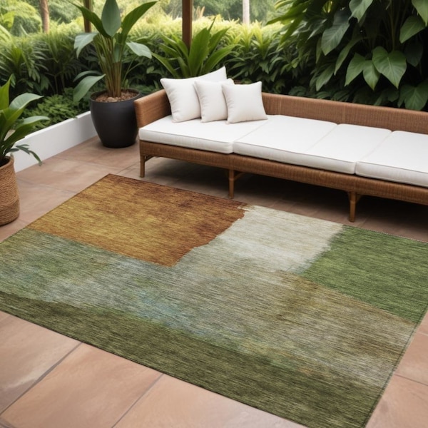 Homeroots 8' X 10' Green Copper And Beige Abstract Washable Indoor Outdoor Area Rug 603728 - main