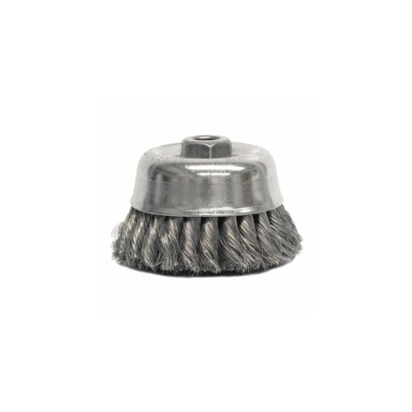 Weiler Heavy-Duty Knot Wire Cup Brush, 4 in Dia., 5/8-11 UNC Arbor, .014 in Steel 804-12756 - main