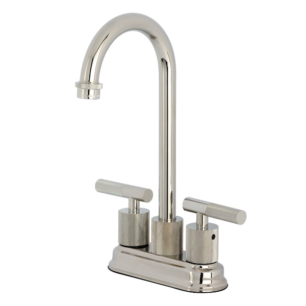 Kingston Brass Double-Handle 4" Centerset Bar Faucet with Knurled Handle, Polished Nickel KB5496KNL - main