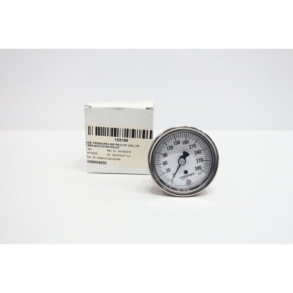 Ashcroft PRESSURE GAUGE 2-1/2IN 0-300PSI 25-1009-AW-02B-300# - main
