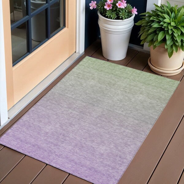 Homeroots 3' X 5' Artichoke Green And Lavender Ombre Washable Indoor Outdoor Area Rug 588972 - main