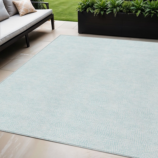 Homeroots 5' X 8' Sky Blue And Ivory Geometric Washable Indoor Outdoor Area Rug 602444 - main