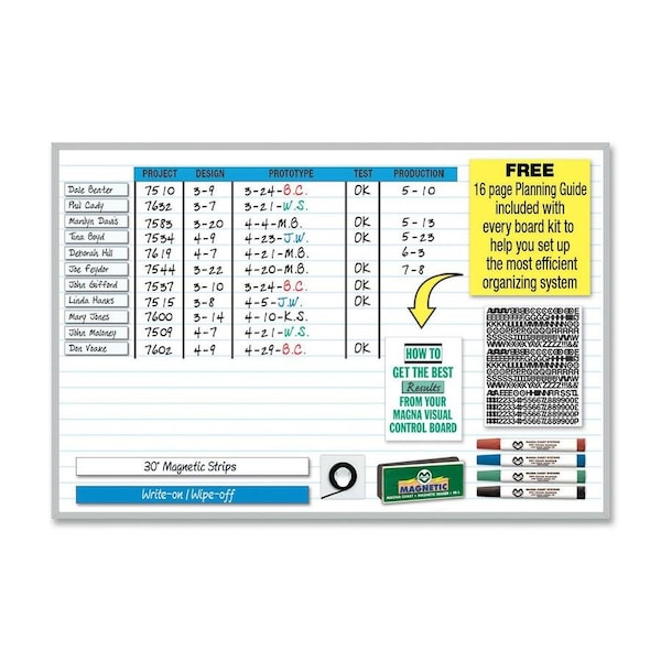 Magna Visual Planning Board, Porcelain, 36 in, 48 in, Aluminum Frame, White/Blue, Gloss NMW-3648G - main