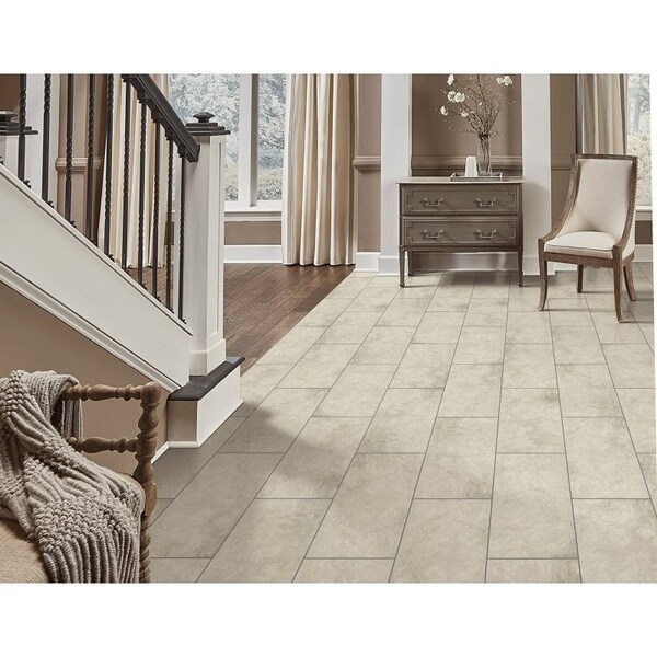 Healthier Choice Flooring Flooring Plank, 24 in L, 12 in W, Grout Bevel Edge, Stone Polymer Composite/Vinyl, 12PK CVT107L01 - main