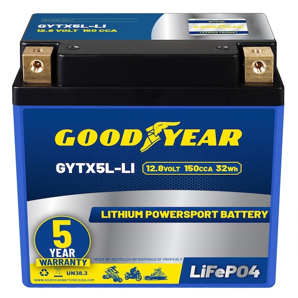 Goodyear GYTX5L-LI Lithium LiFePO4 12.8V 150CCA Rechargeable High Performance Powersport Battery GY4148415 - main