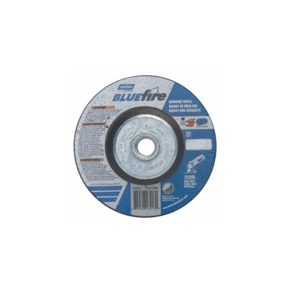 Norton Co Bluefire Type 27 Depressed Center Wheel, 4-1/2 in x 1/4 x 5/8-11, 24 Grit, Zirconia Alumina, 10PK 547-66252843213 - main