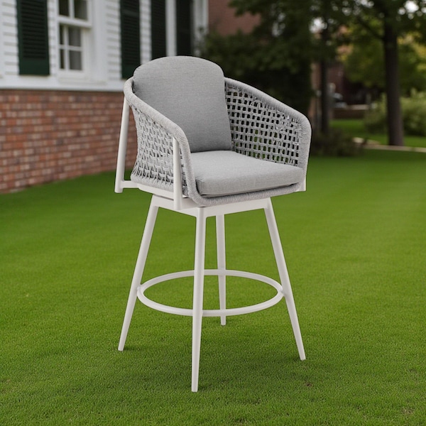 Homeroots 40" Light Gray Metal Swivel Outdoor Counter Height Bar chair with Footrest 571181 - main