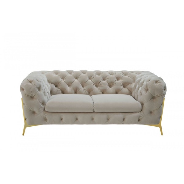 Homeroots 74in Beige And Gold Velvet Chesterfield Loveseat 489282 - main