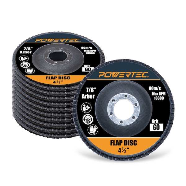 Powertec 4-1/2in Zirconia Flap Discs - 10-Pack 60 Grits for Angle Grinde, 10PK 11102 - main