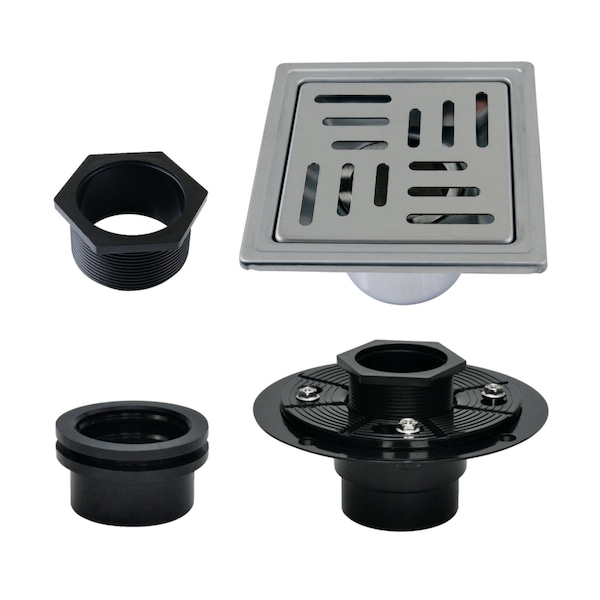 Kingston Brass 4" Stainless Steel Square Grid Shower Drain with Flange, Brushed Stainless Steel BSFK4410SS - main