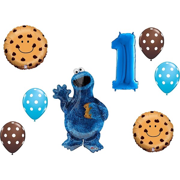 Loonballoon COOKIE MONSTER Theme Choc Chip Dots First 1st Birthday Party Mylar & Latex BALLOON Set by Loon-BB-B01LW1SFSB - main