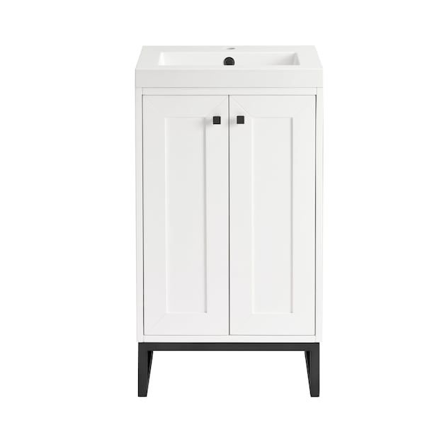 James Martin Vanities Chianti 20 in. Single Vanity, Glossy White, Matte Black, w/ White Glossy Composite Stone Top 533V20GWMBKWG - main