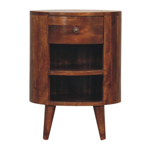 Homeroots 22" Chestnut Solid Wood Round One Drawer Nightstand 722569 - main
