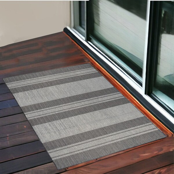 Homeroots 2' X 3' Blue and Gray Striped Stain Resistant Indoor Outdoor Area Rug 531646 - main