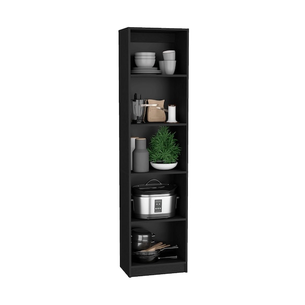 Homeroots 71" Black Four Tier Bookcase with Two Doors 546356 - main