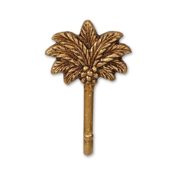 Homeroots 4in Antiqued Gold Cast Iron Palm Tree Wall Hook 724071 - main