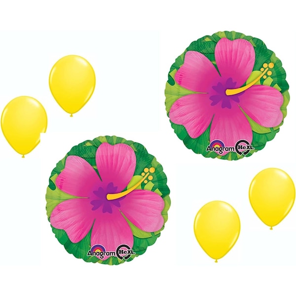 Loonballoon Hibiscus Pink Flower Tropical Hawaiian Luau Beach 2 18in. Party Mylar Balloon Latex Set B01FTXPDLI-hibiscus - main