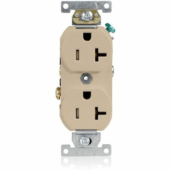 Leviton Straight Blade Receptacle, 5-20R, 20 A, 125V AC, 2 Pole, 3 Wire, Flush Mount, Single, Ivory TBR20-I - main
