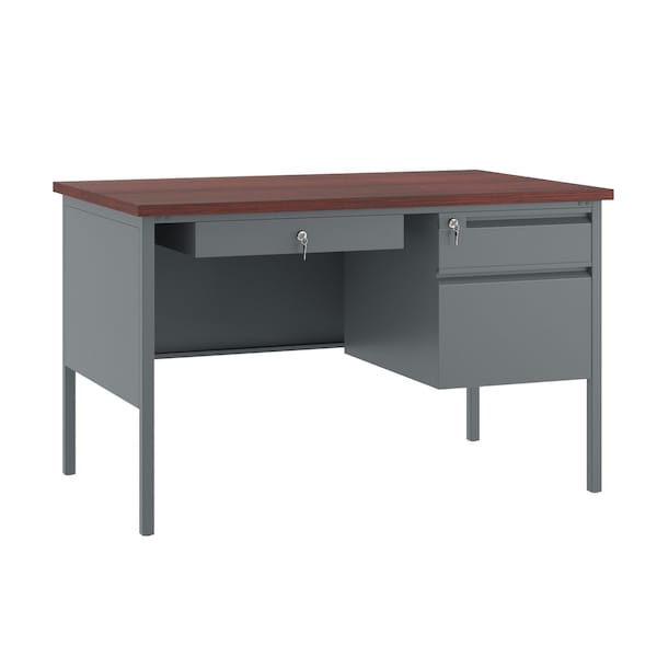 Flash Furniture Cambridge Commercial Grade 24x48 Right Side Single Pedestal Desk, 3 Locking Drawers, Mahogany Top GC-M-GRY-24X48-MHG-GG - main