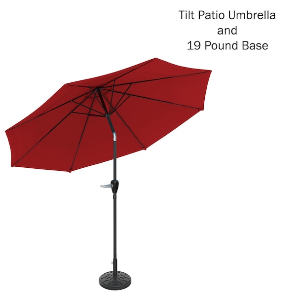 Pure Garden 10-Foot Outdoor Tilting Patio Umbrella and Base, Red 50-100-RB - main