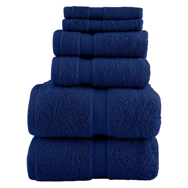 Lavish Home 6PC Bathroom Towels Set 100% Cotton Bathroom Accessories Soft Towel Set for Shower, Gym, Dorm, Spa 67-0035-NVY - main