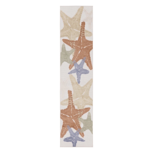 Homeroots 8' Ivory Yellow Orange And Green Starfish Indoor Outdoor Runner Rug 546877 - main