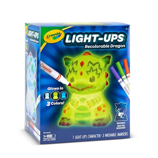 Crayola Light Ups Recolorable Dragon with (3) Ultra-Clean Washable Markers, Ages 4 and Up, 4 Pieces 74-7635 - main