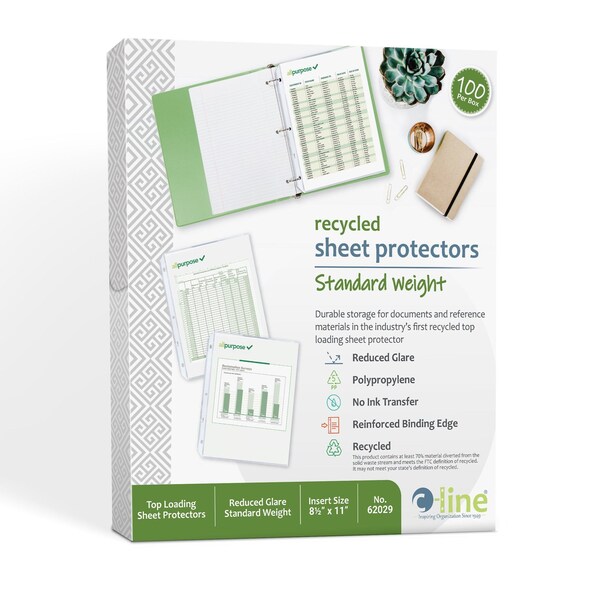 C-Line Products 8-1/2" x 11" Reduced Glare Recycled Standard Weight Poly Sheet Protectors, 100/BX 62029 - main
