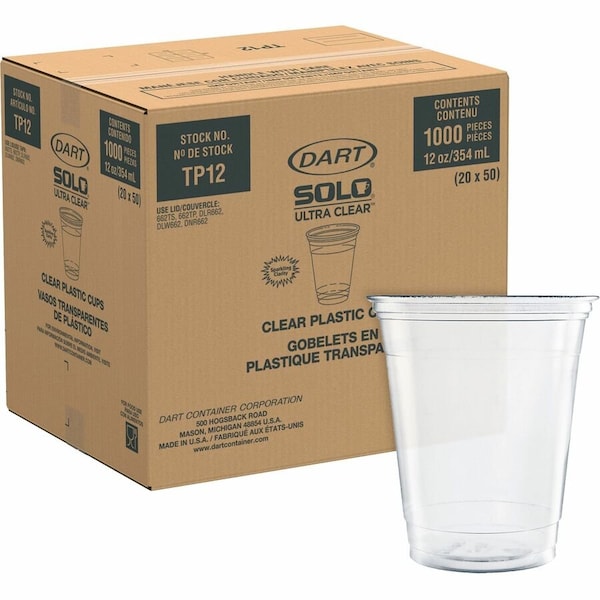 Solo Plastic Cold Cups, 12 oz, Clear, 1000PK TP12 - main