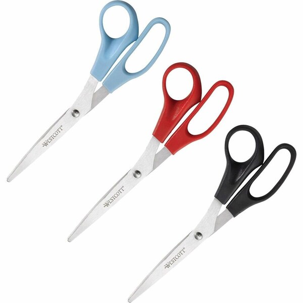 Acme United Westcott 8 Straight Allpurpose Value Scissors, Assorted, 3PK ACM13404 - main