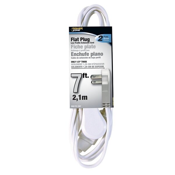 Powerzone SPT-2 Extension Cord, 16 AWG, Indoor, 16/2, 3 Outlets, White, 7 ft OR920607 - main